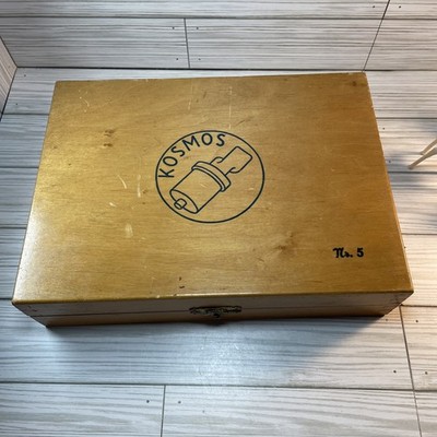 Vintage Kosmos No 5 Oil Lamp Burner Storage Box Wooden Dovetail Clasp Close READ