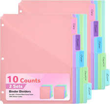 5-Tab Binder Dividers with Pockets Heavy Duty Plastic Letter Size 2-Pack