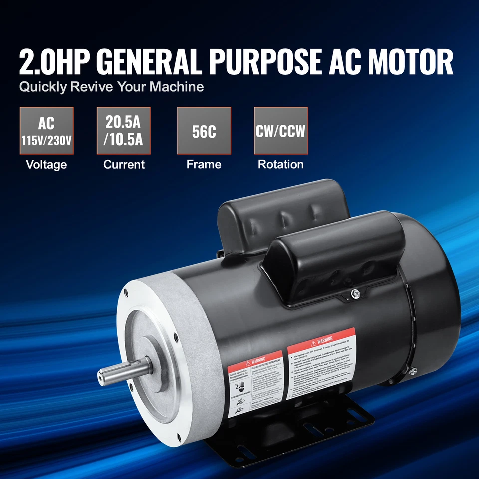 2HP Electric Motor 1725RPM AC 115V/230V 56C Frame 1-Phase 5/8" Keyed Shaft - Image 2 of 4