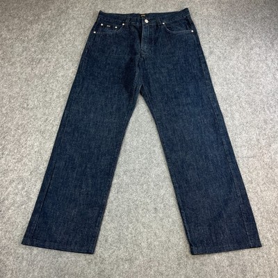 Hugo Boss Herren Jeans Relaxed Straight 34 32 Dunkelblau Indigo Raw Denim Vintage Italy