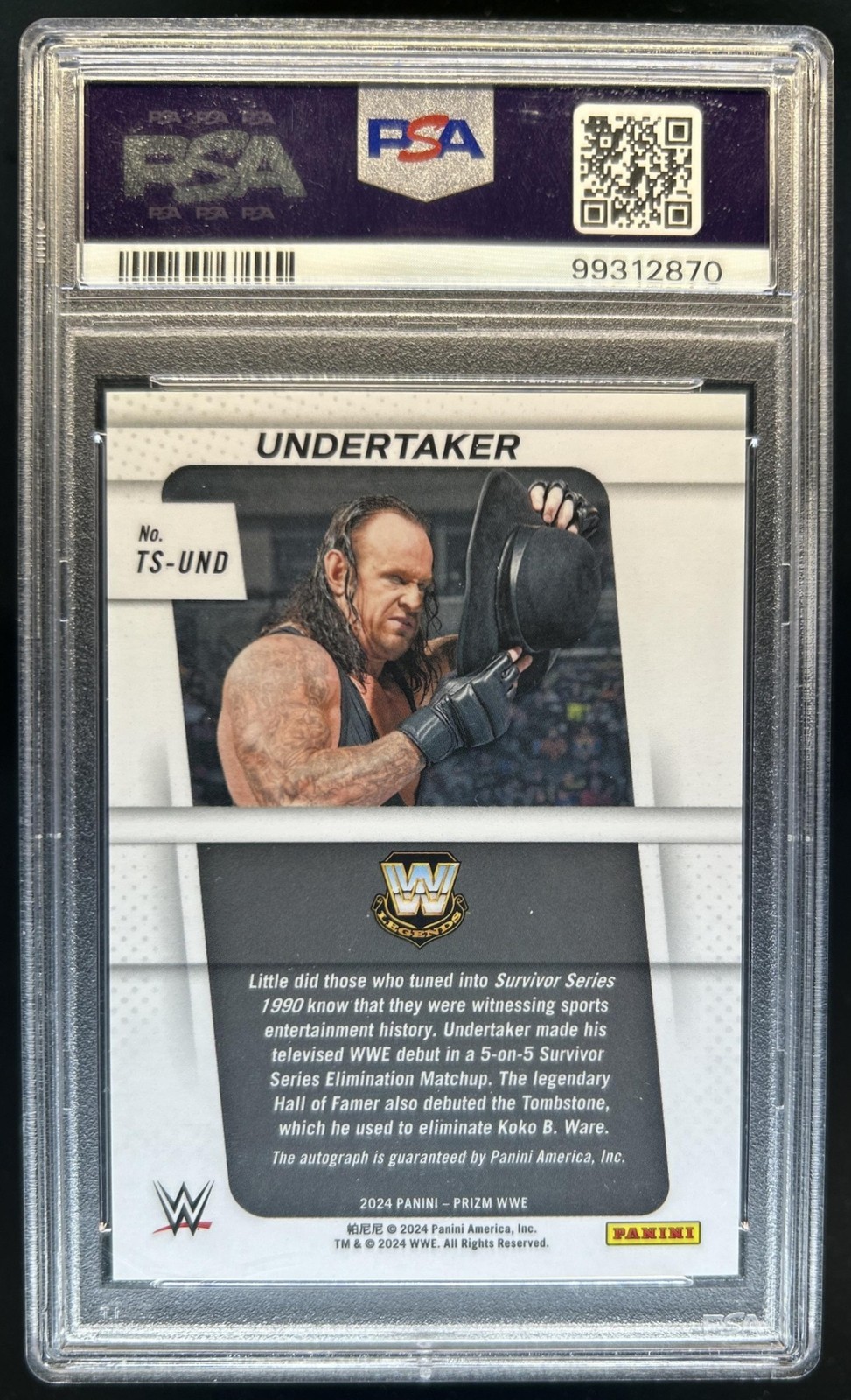 2024 Panini Prizm WWE Undertaker Throwback Signatures Auto #TS-UND PSA 10 view 2