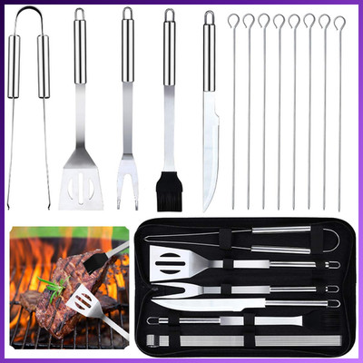 Grillbesteck Set 13-teilig Edelstahl BBQ Zubehör für Garten Party