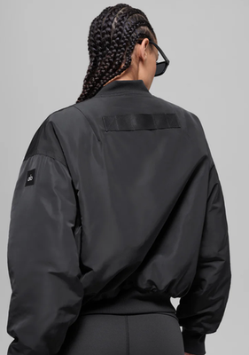 Alo Yoga Urbanite Faux Fur Lined Bomber Jacket Black with White lining Size  S | eBay