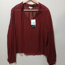 Lilysilk Blouse Womens XL Burgundy Silk Long Sleeve Tie Neck 100% Mulberry