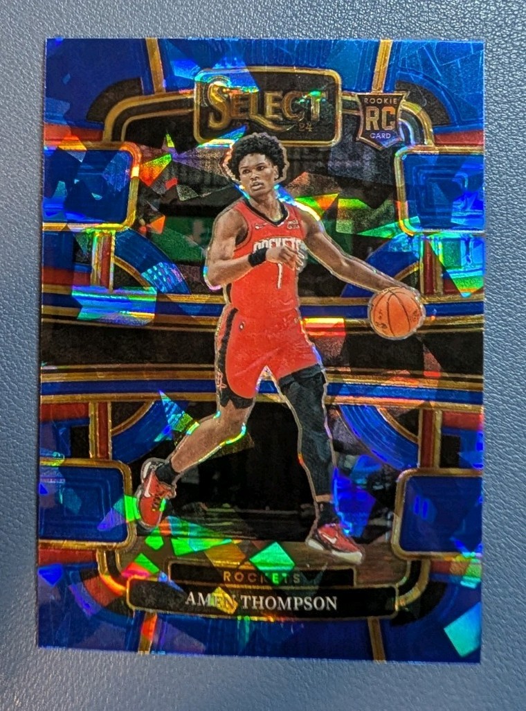 2023-24 Panini Select - Amen Thompson #96 Blue Cracked Ice Prizm Concourse  (RC)