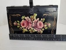 1940's Silent Butler's Crumb Catcher Toleware Handpainted With Pink Roses