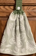 Double green hanging towel embossed butterfly flowers crocheted green top