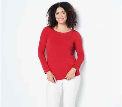 SusanGraver Modern Essentials Liquid Knit Ballet-Neck Top,Scarlet Red 1X A399645