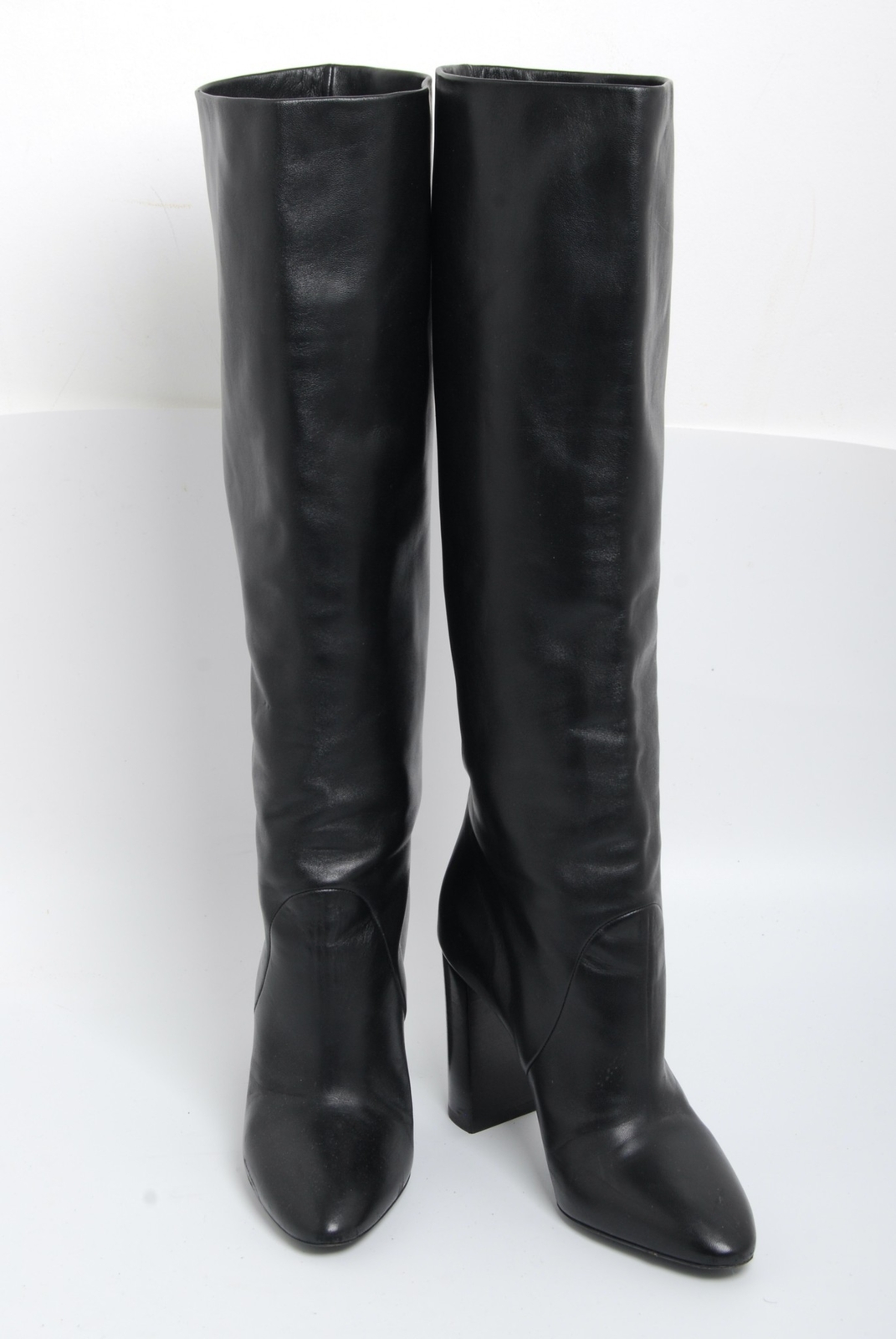 Stivali da donna Saint Laurent pelle nera ginocchio tacchi alti a blocco stivali taglia EU 36 5