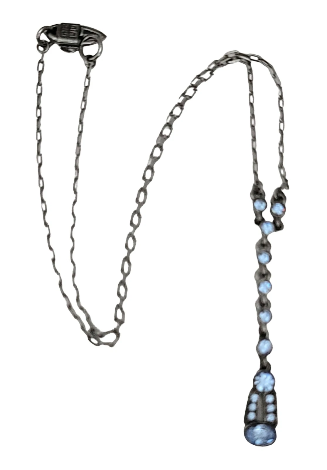 Givenchy Collana Catena Goccia Y Ciondolo Strass Blu Tono Argento Scuro