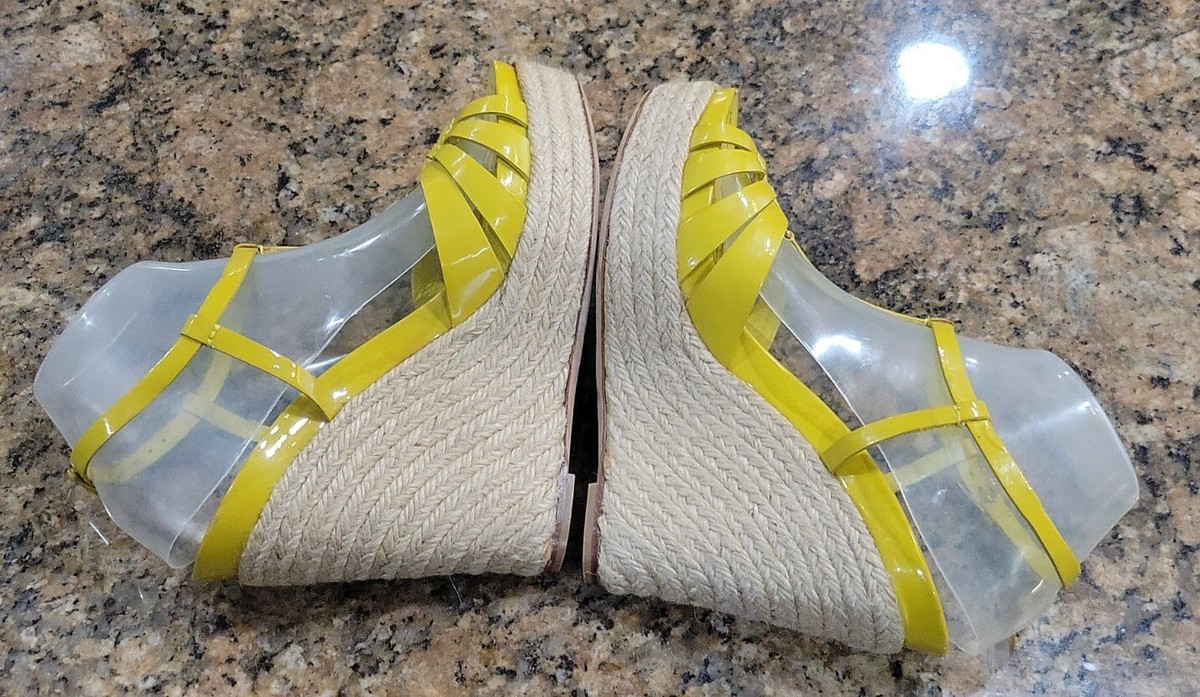 Christian Dior Yellow Patent Leather Espadrille Wedge