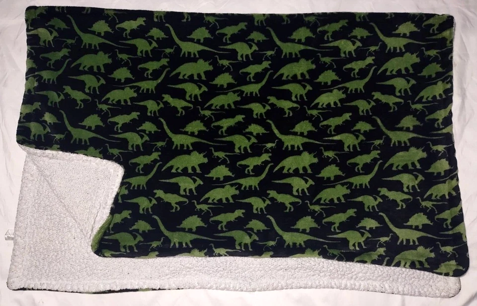 Moderna Manta Bebé Dinosaurio Niños Verde Negro Blanco Sherpa 35x45 Peluche Lovey Foto 2 de 3