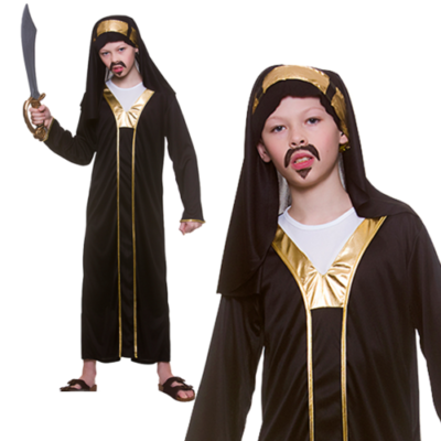 Men's Arabian Sheikh Sultan Costume - Black Adult Fancy Dress For Dubai, Arab Theme Party