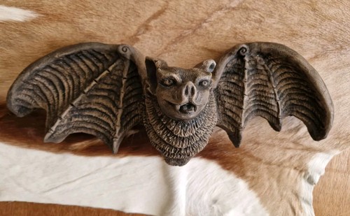 Concrete Bat Garden Ornament Wall Art 3D Plaque 14" Handmade Antique Glaze