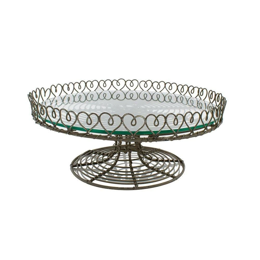 Vintage Metal Wire Glass Cake Cupcake Stand Afternoon Tea Display Plate