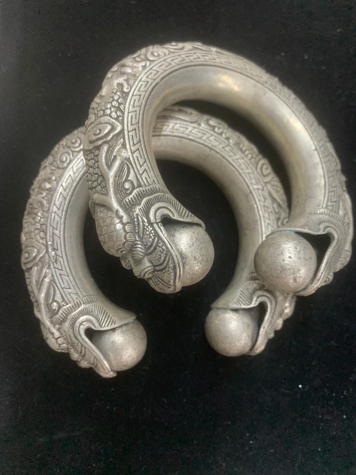 2 piezas pulseras brazalete grandes de plata tibetana hechas a mano *2 dragones*!!!! Foto 4 de 4