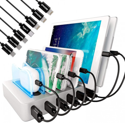 Charging Station for Multiple Devices, 6 Ports Compatible Cables
