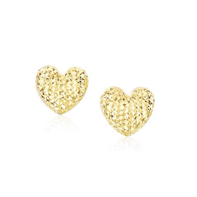 Ohrringe 14 Karat Gelbgold gepufftes Herz mit Diamantschliff
