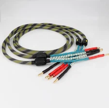 Pair OFC Audio Speaker Cable HiFi Single-Wire W/ Banana Connector Amplifier Cord