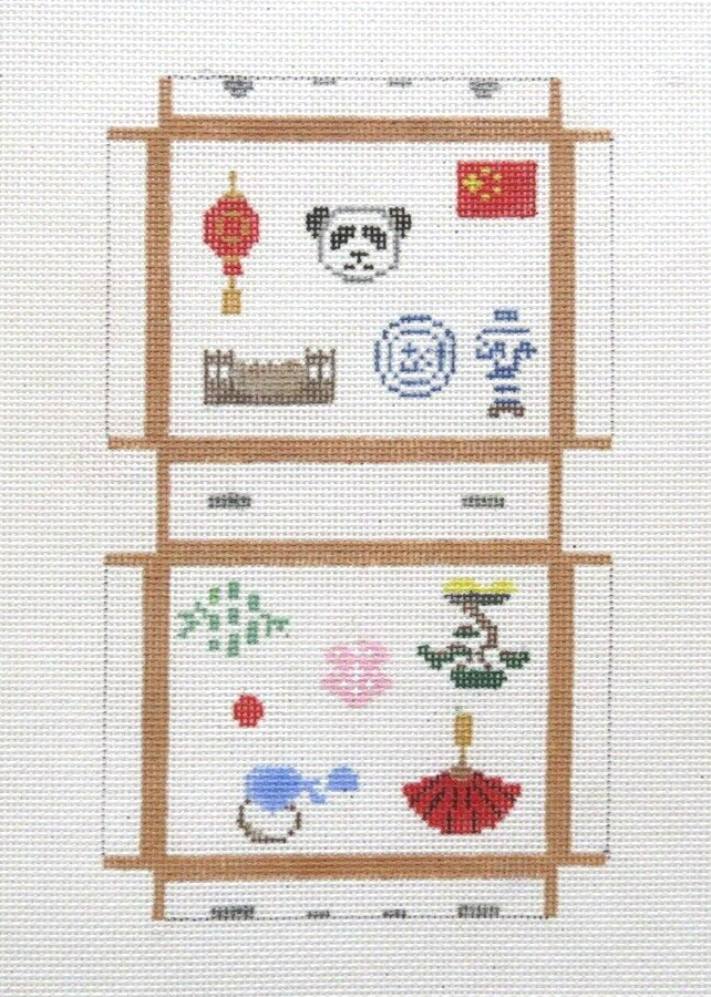 The Studio Midwest Travel Suitcase Oriental Handpainted Needlepoint Canvas 33