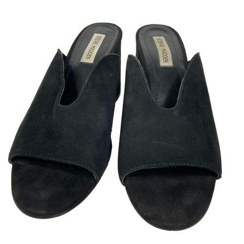 Steve Madden Women Chance Slide Sandals 8.5M Black Suede Chunk Heel Slip-on Shoe - Picture 5 of 11