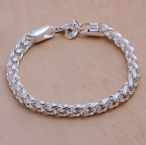 Womens 925 Sterling Silver Twisted Link Chain Fashion Bangle