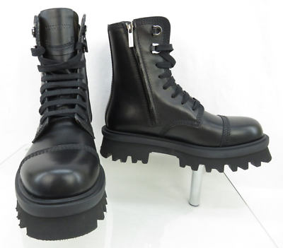NIB FERRAGAMO FARAWAY BLACK LEATHER LOGO PLATFORM LACE ZIP  display picture 3