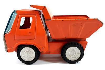 Vintage Clover Toy Heavy Gauge Pressed Steel Fat Cat 6'' Metal Orange Dump Truck