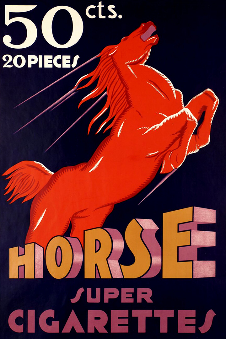 Horse Swiss Cigarettes 1930 Original Vintage Wall Art Home Decor