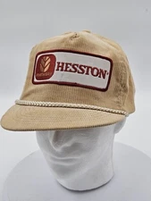 Vintage Hesston Fiatagri Adjustable Rope Hat Corduroy Farming Earthtones 80s