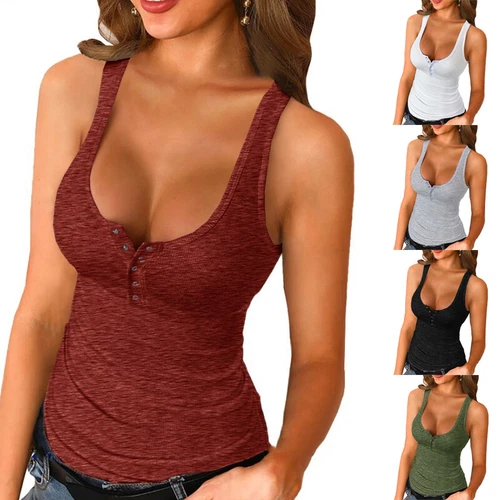 Women Summer Cotton Low-cut Vest Sleeveless T-Shirt V Neck Tank Top Camisole - Picture 5 of 10