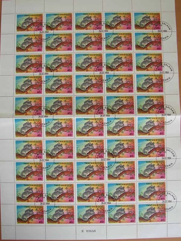 TANZANIA ANIMALES PÁJARO PANDA KOALA ELEFANTE MARINO DELFÍN 6 HOJAS COMPLETAS Foto 2 de 4