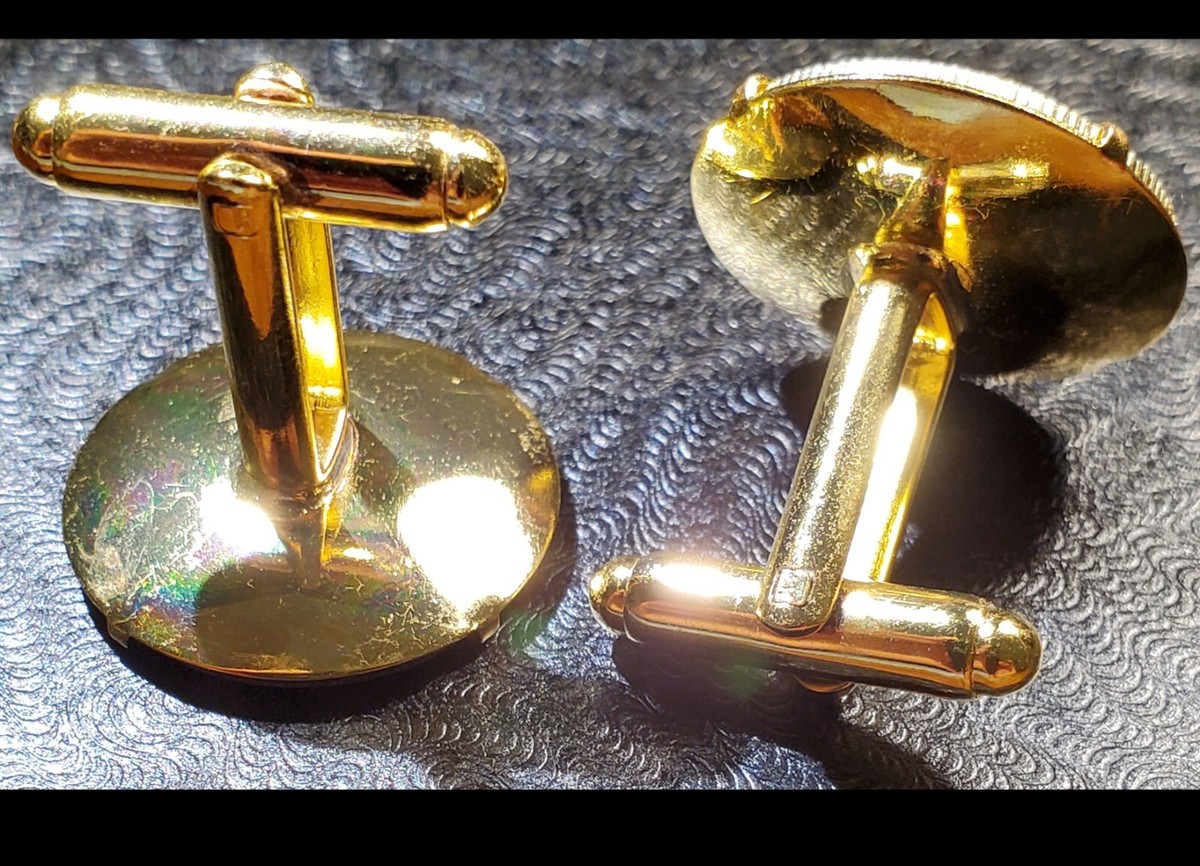 1911 St George w/ Sword Slaying Dragon Gold Tone Coin Cufflinks +