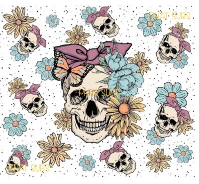 20oz Sublimation Tumbler Wrap Butterfly Skull Ready To Press Heat Transfer