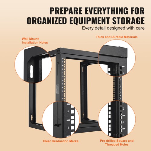 VEVOR 9U Wall Mount Rack 150 lbs/68.04 kg Open Frame Server Network Rack Black - Picture 5 of 12