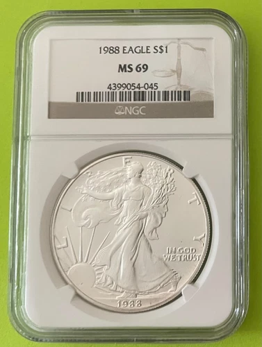 1988 $1 American Silver Eagle NGC MS69 Brown Label