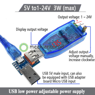 Modulo Convertitore DC-DC Step Up/Down USB 5V A 1-24V Con Doppio LED - Alimentatore Regolabile Con Voltmetro E Amperometro - 4