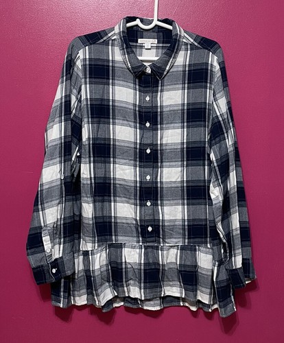 Blusa Camisa Top Westport W62 Para Mujer 2X Manga Larga con Pestaña Enrollable Azul Blanco - Imagen 3 de 9