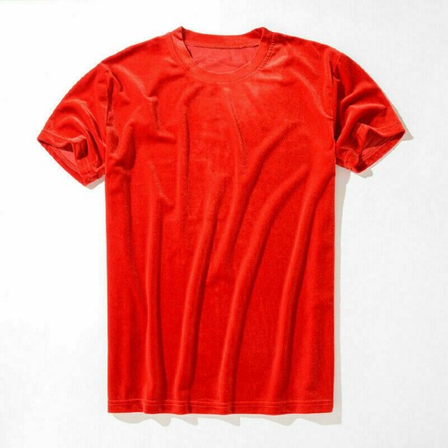 Herren Damen Samt Kurzarm T-Shirt Rundhals Velour Oberteil Tee Shirt Retro Basic - Bild 13 von 22