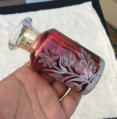 Vintage Schöne Blumenmuster Parfum Glasflasche Dekorativ Alt Flasche G961 - Bild 3 von 6