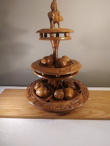 Vintage monkey pod Water Buffalo 3 Tier Lazy Susan Wooden Teak - Picture 2 of 20