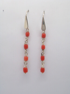 Cozzi Gioielli SILVER 925 Earrings with Natural Red CORAL Dangle Hook