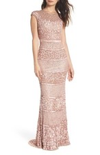 MAC DUGGAL 4579D Blush Pink Floral Stripe Sequin Beaded Mermaid Maxi Gown 16 XL