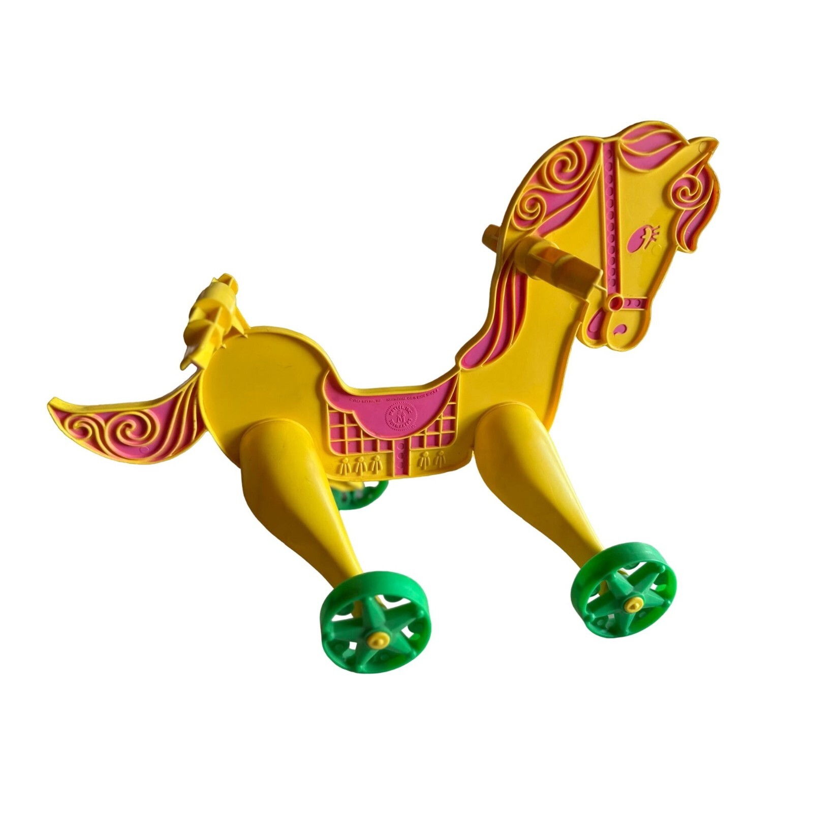 Vintage Mattel Tippee Toes Riding Horse Wheels Kids Toy Pink Green