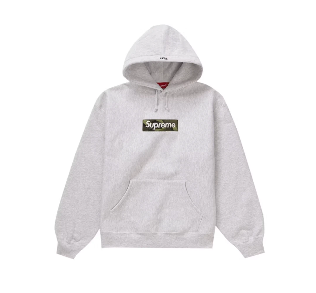 Sweat à capuche gris cendre logo Supreme Box