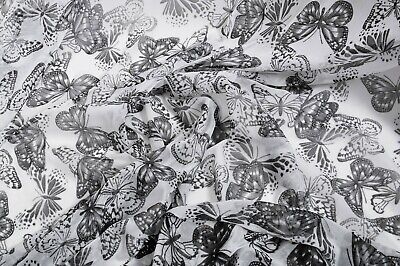 Stunning White Butterfly Print Netting Chiffon Fabric Dress Craft