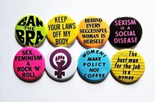 Vintage Reproduction Feminist Pinback Buttons Magnets & Bottle Openers. set 03