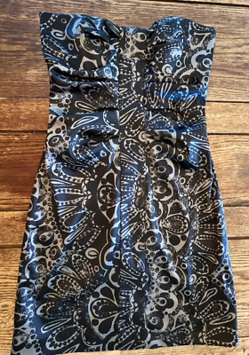VTG 90s STRAPLESS DRESS BUSTIER BLACK SATIN BCBG PARIS PROM PIXIE RETRO NEW 4