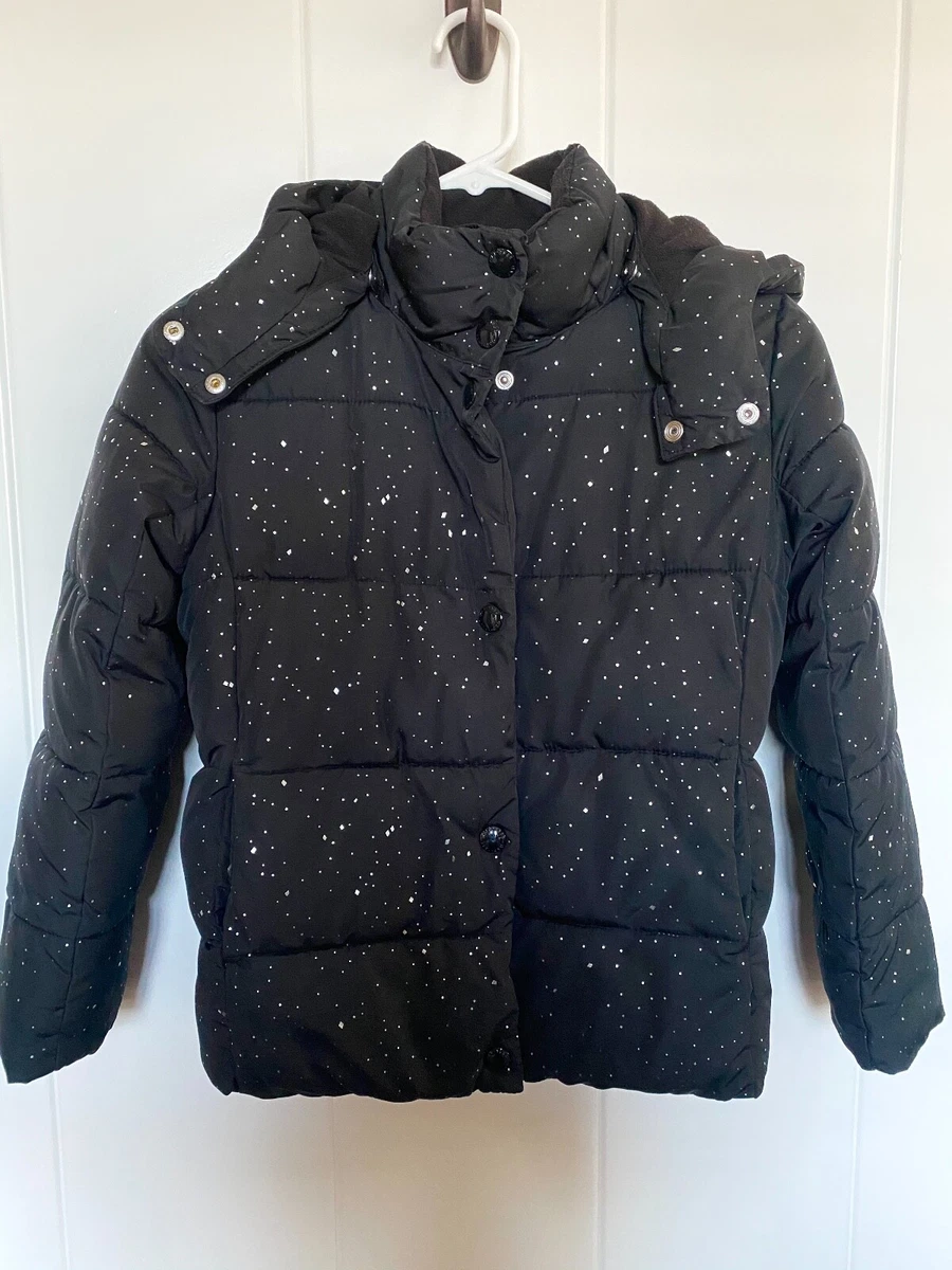 Gap Kids Girls Black Hooded Puffer Jacket w Silver Dots Size M
