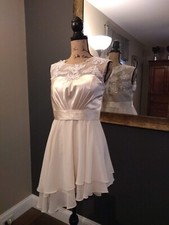 Cream Off-white Satin Lace Prom Formal Occasion Dress Short Size XL Girls